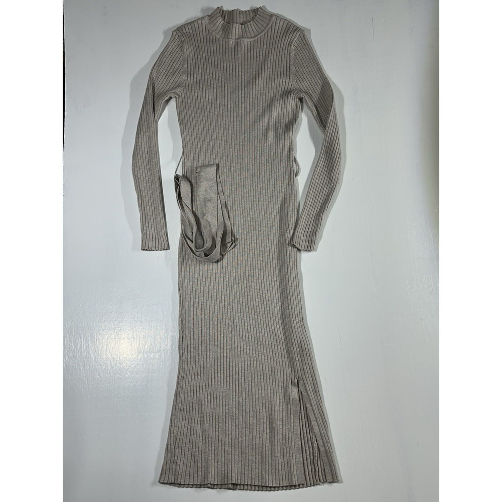 Ribbed Knit Maxi Dress: Long Sleeve Crew Neck Bodycon Party Dress - Picture 2 of 8